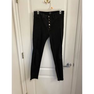 Frayed Hem Button Fly Skinny Jeans